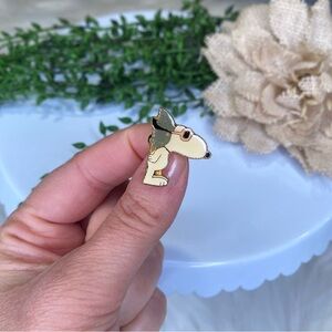 Vintage 1958 Snoopy Enamel Pin Windy Blown Back Umbrella Cream Black Green